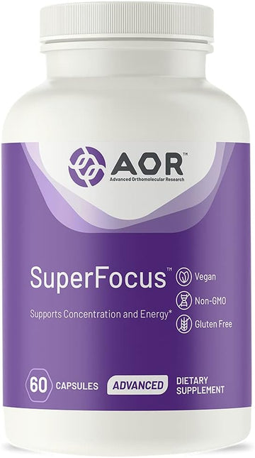 AOR, SuperFocus, Supports Concentration, Energy, Mental Alertness, Calm and Relax, Dietary Supplement, 60 Servings (60 Capsules)