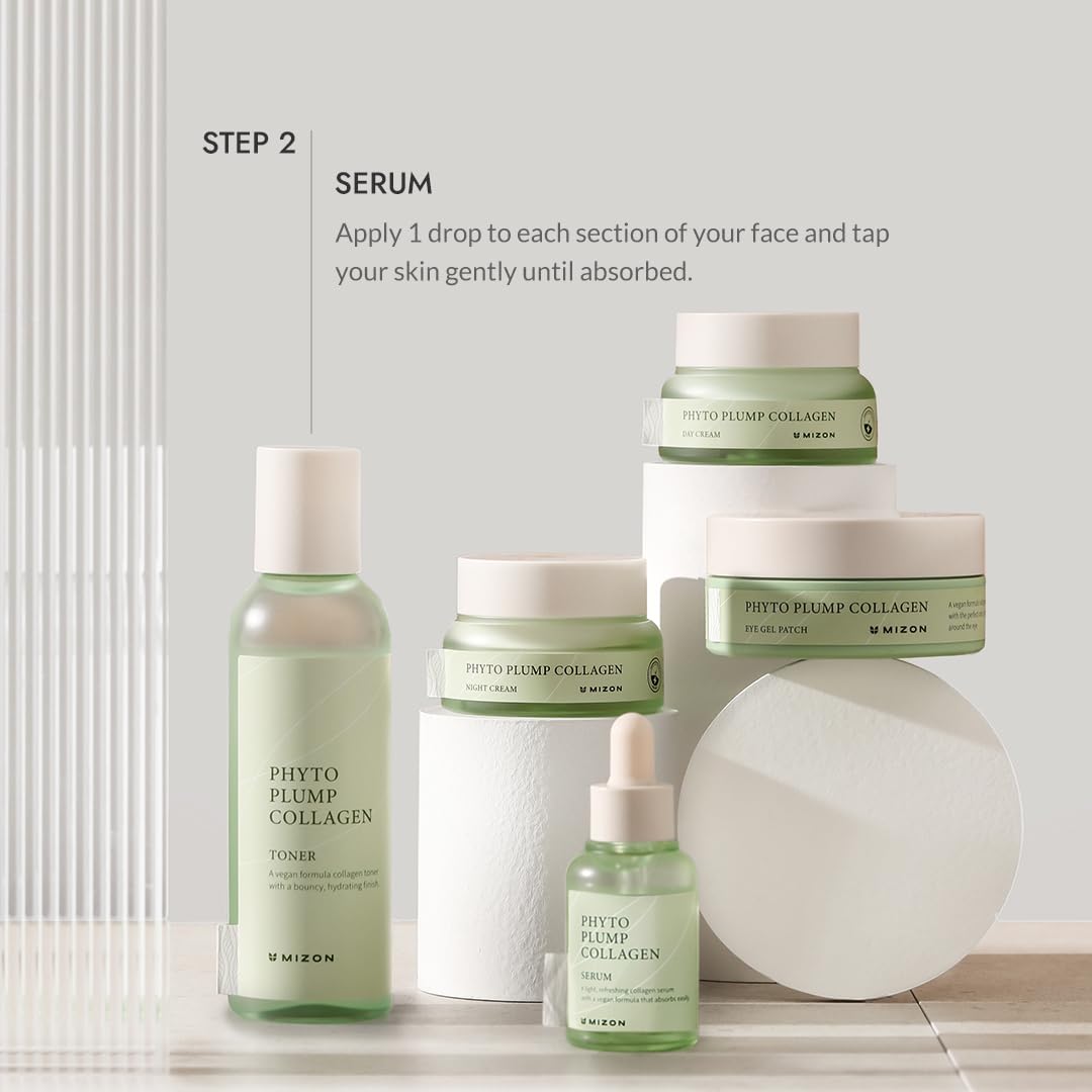 Mizon Phyto Plump Collagen Serum Vegan Collagen 88% Natural Ingredients With Adenosine Deep Hydration Korean Skincare (30 Ml/1.01 Fl Oz) : Beauty & Personal Care