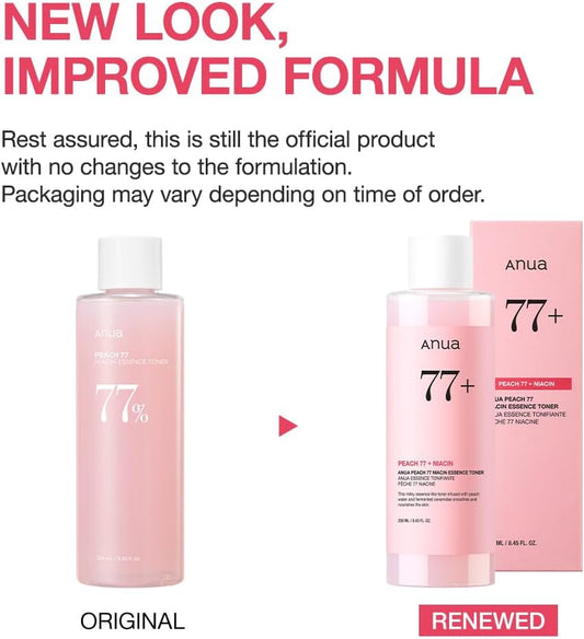 Anua Peach 77 Niacin Essence Toner, Facial Toner For Glass Skin, Niacinamide, Panthenol, Ceramides, Korean Skin Care, 250Ml/8.45 Fl.Oz