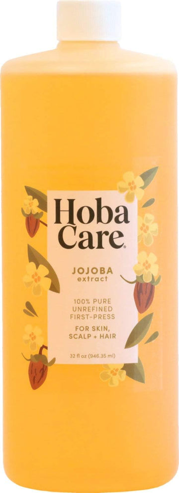 Hobacare Organic Jojoba Oil - 100% Pure, Unrefined For Skin & Nails - Moisturizing Body Oil & Face Moisturizer For Dry Skin - Natural Jojoba Oil For Hair & Beard Care (32 Fl Oz)