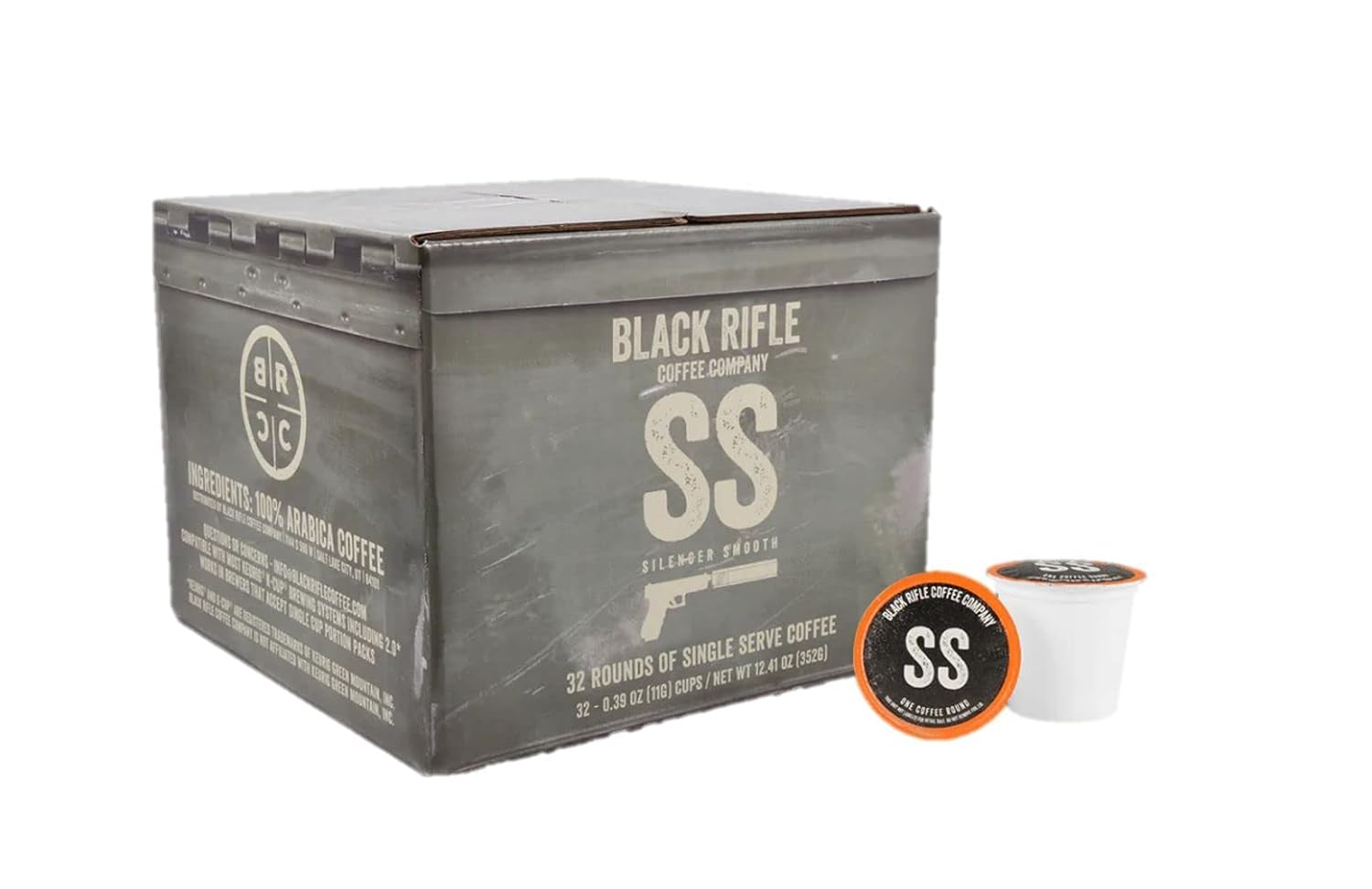 Black Rifle Coffee Company Silencer Smooth, Light Roast Coffee Pods, 32 Single Serve Coffee Pods