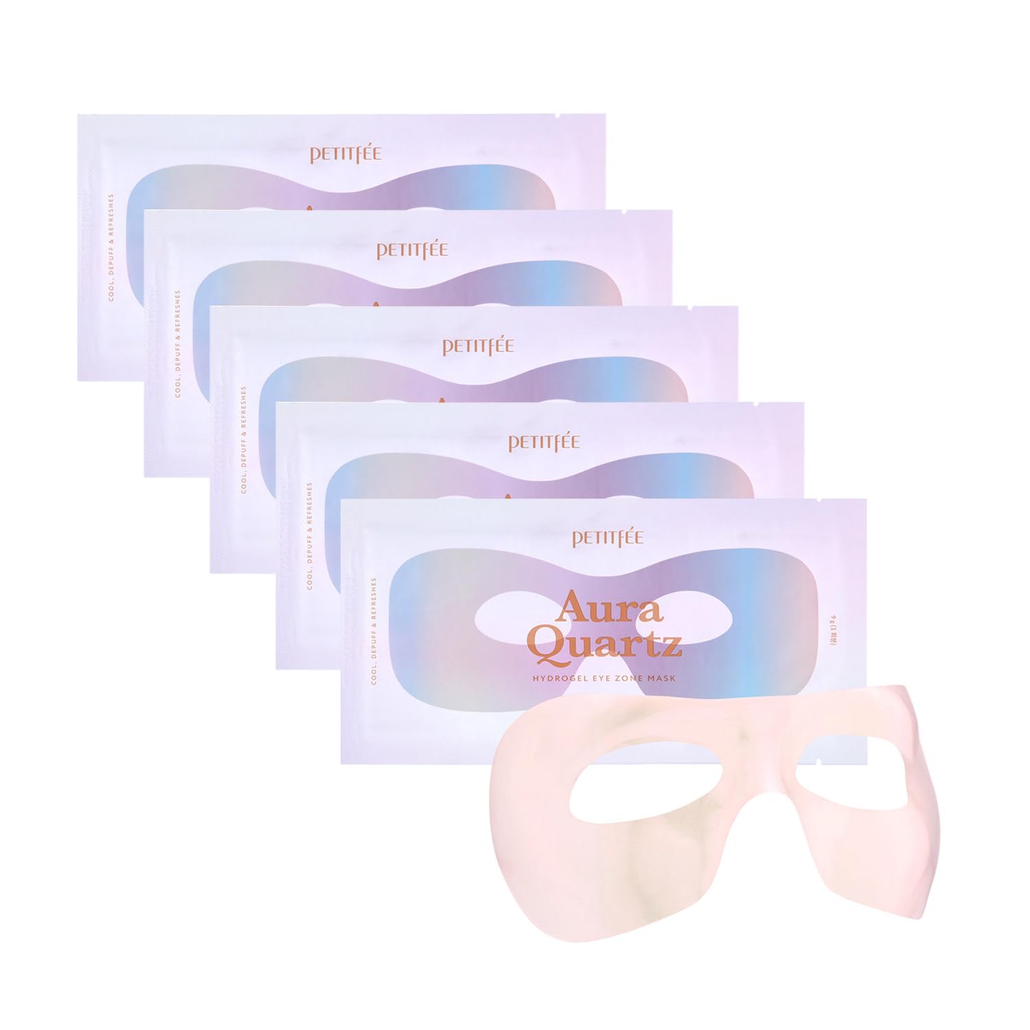 Petitfee Aura Quartz Hydrogel Eye Zone Mask 5Ea (9G*5) - Lavender Eye Mask For Entire Eye Area, Instant Cooling, Eye Puffiness, Morning Quick Eye Care, Rejuvenating Tired Eye Area, Brighten Under Eye