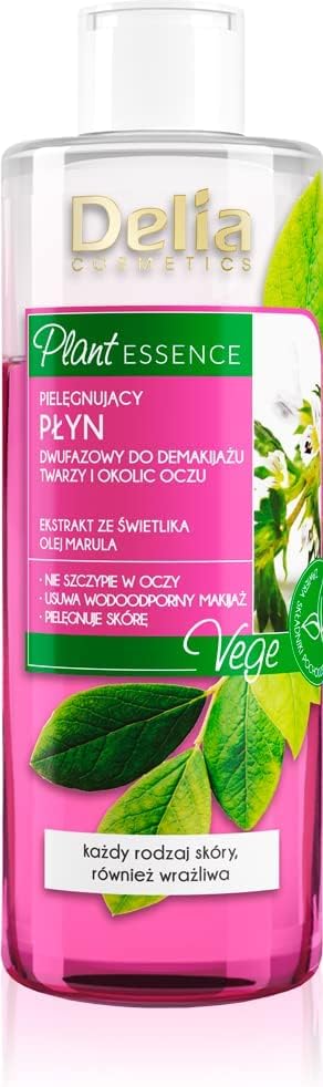 Delia Cosmetics - Plant Essence - Two-Phase Make Up Remover For Face & Eyes - Skin Care & Cleansing - Removes Waterproof Makeup - Vegan Friendly - Natural Ingredients - Every Skin Type - 200Ml