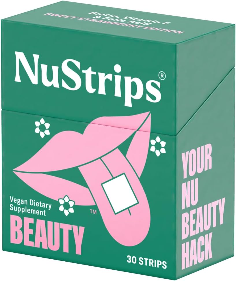 Beauty | Strawberry Flavored Oral Strips With Biotin, Folate And Vitamin E | Vitamins For Hair, Skin & Nails | Maximum Absorption, Fast Results | 30 Individually Wrapped Strips