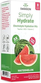 Swanson Simply Hydrate Electrolyte Mix - Sugar-Free Watermelon Flavor - 8 Packets | Advanced Electrolyte Blend | Convenient On-The-Go Solution
