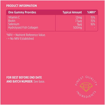 Vitawell Collagen Total Beauty Gummies | 50 Strawberry Flavour Gummies | 1 A Day Chewable Vitamins | 500Mg Hydrolysed Fish Collagen With Vitamin C, Biotin & Selenium | By Vitawell