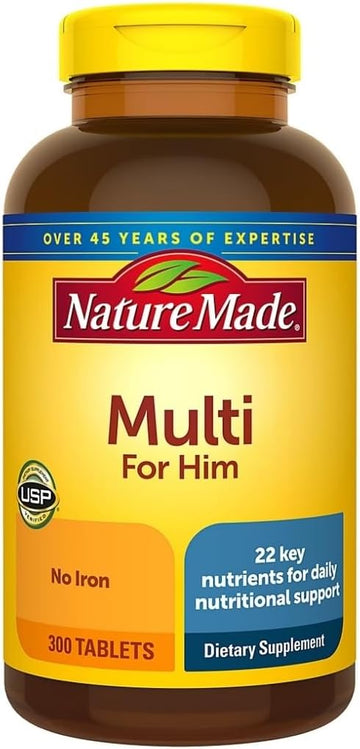 Nature Made Multivitamin For Him With No Iron, Mens Multivitamins For Daily Nutritional Support, Multivitamin For Men, 300 Tablets, 300 Day Supply
