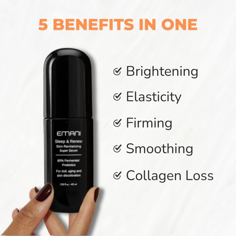 Emani Sleep And Renew Face Serum With Anti Aging And Wrinkle Reducing Properties, Hydrating Serum Contains Fermented Probiotics For Dull And Aging Skin For Women, 1.18 Fl Oz : Beauty & Personal Care