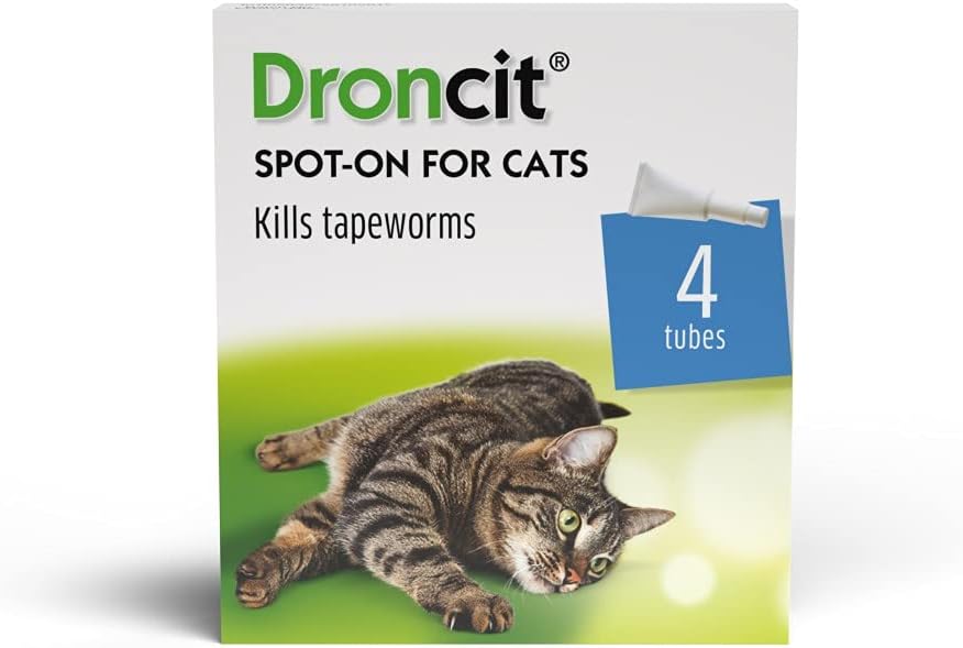 Bayer Droncit Tapewormer 20Mg Spot-On Solution For Cats From 2.5 To 5 Kgs, Pack Of 4 Pipettes