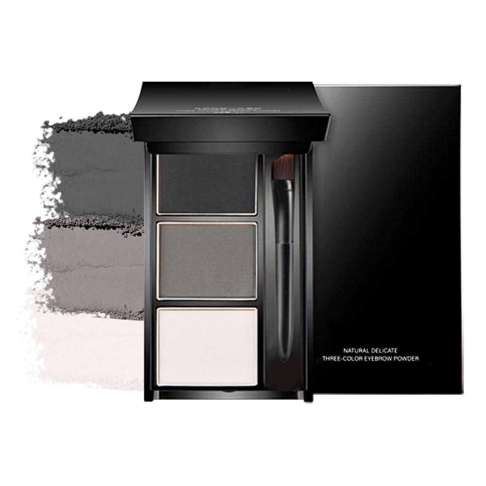 Eyebrow Powder Black White Gray Kit,Eye Brow Powder For Women With Brow Brush,Long-Lasting Waterproof Three Colors Brow Filler Get Full Defined Natural Brows,Eyebrow Powder Makeup