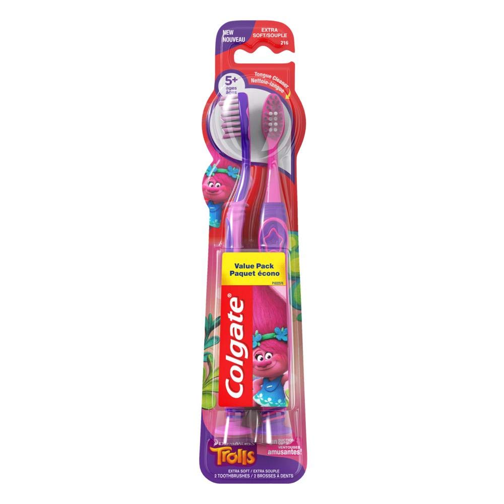 Colgate Palmolive Kids Toothbrush, Trolls, Extra Soft - 2 Count (Pack of 1)