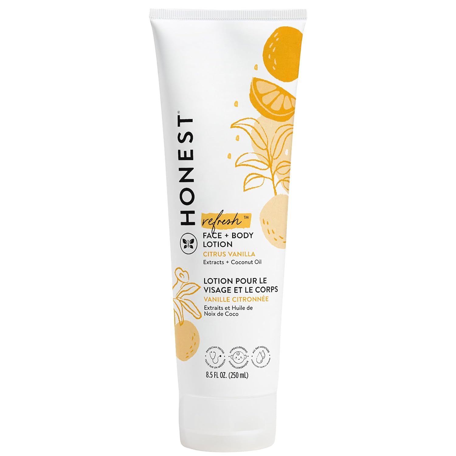 The Honest Company Hydrating Face + Body Lotion | Fast Absorbing, Naturally Derived, Hypoallergenic | Citrus Vanilla Refresh, 8.5 Fl Oz