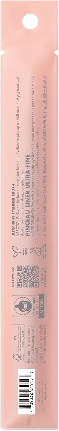 E.L.F. Ultra-Fine Eyeliner Brush, Pointed Tip For Creating Clean, Crisp Eye Make-Up Looks, Use With Liquid, Cream & Kohl Formulas, Vegan & Cruelty-Free