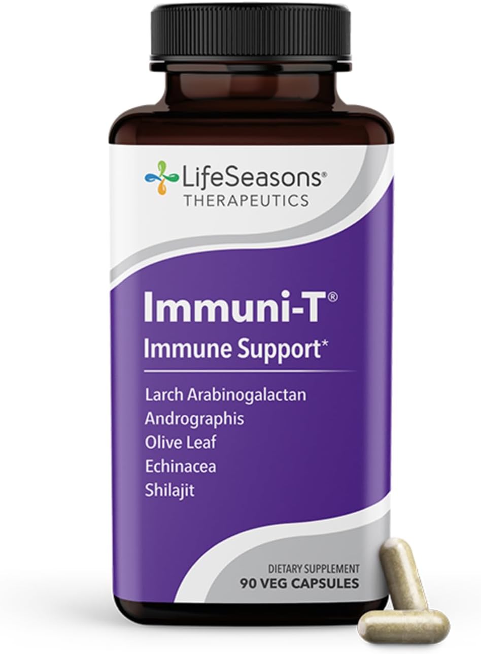 Lifeseasons Immuni-T - Immune Support Supplement - Immunity System Booster - Natural Cold & Flu Relief - Elderberry, Echinacea, Andrographis, Arabinogalactans & Olive Leaf - 90 Capsules : Health & Household