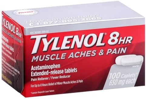 Tylenol 8 Hour Muscle Aches & Pain Acetaminophen Tablets for Muscle & Joint Pain, 100 ct