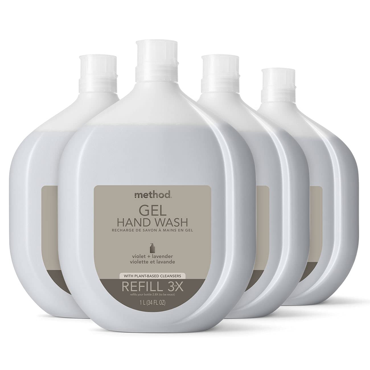 Method Premium Gel Hand Soap Refill, Violet + Lavender, Recyclable Bottle, Biodegradable Formula, 34 fl oz (Pack of 4)