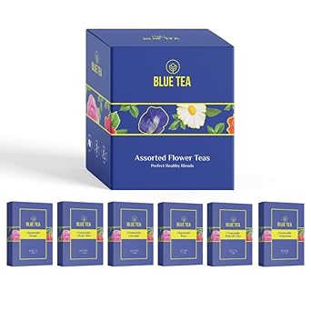 Blue Tea - Chamomile Assortment Tea Gift - 6 Flavors Tea (5X6 = 30 Plant Based Tea Bags) | Variety Pack | Calming Tea - Caffeine-Free - Flower-Based - Herbal Tea - Non Gmo - Vegan | Gift Set