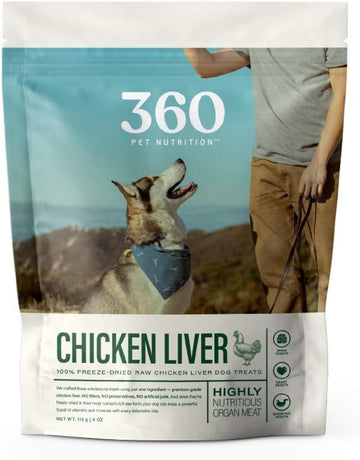 360 Pet Nutrition Freeze Dried Chicken Liver Raw Single Ingredient Treats, Made in The USA, 4 Ounce (Chicken Liver)