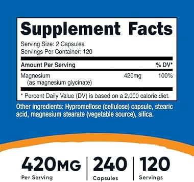 Nutricost Magnesium Glycinate 420mg, 240 Capsules - 120 Servings, Non-GMO, Gluten Free, Vegetarian Friendly