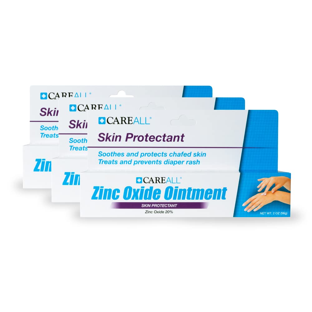 CareAll Zinc Oxide 20% Skin Protectant Barrier Ointment 2 oz (3 Pack), Relieves, Treats and Prevents Diaper Rash and Chafing. Helps Seal Out Wetness. Protects Chafed Skin