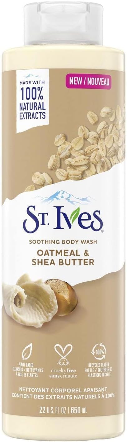 St. Ives Soothing Body Wash (650Ml) Moisturising Cleanser Oatmeal & Shea Butter Made With Plant-Based Cleansers & 100% Natural Extracts 16 Oz Shower Gel