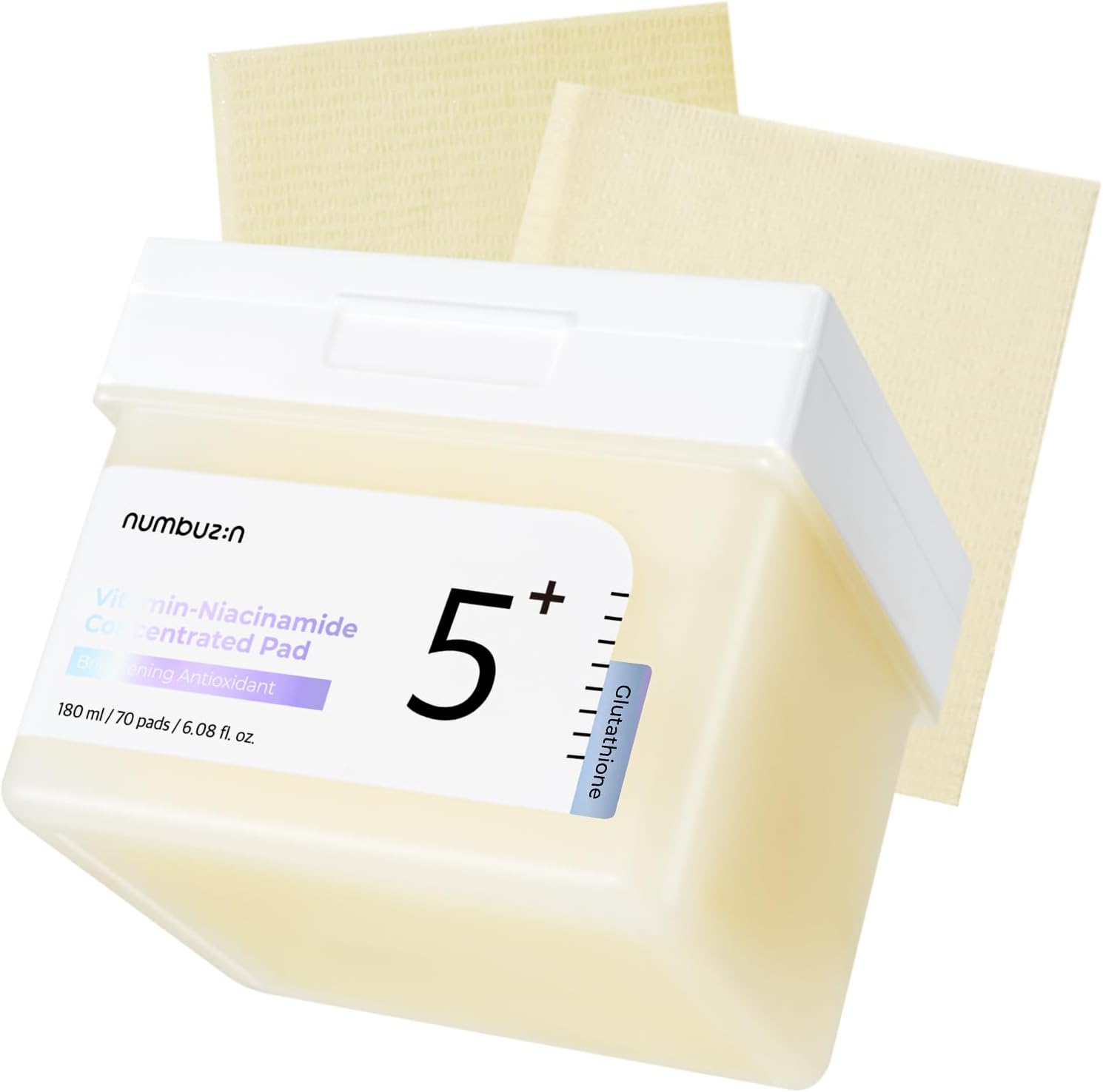 Numbuzin No.5+ Niacinamide Concentrated Toner Pad | Glutathione, Niacinamide, Pha & Lha, Vegan | Korean Skin Care For Face, 180Ml/70 Pads/6.08 Fl Oz