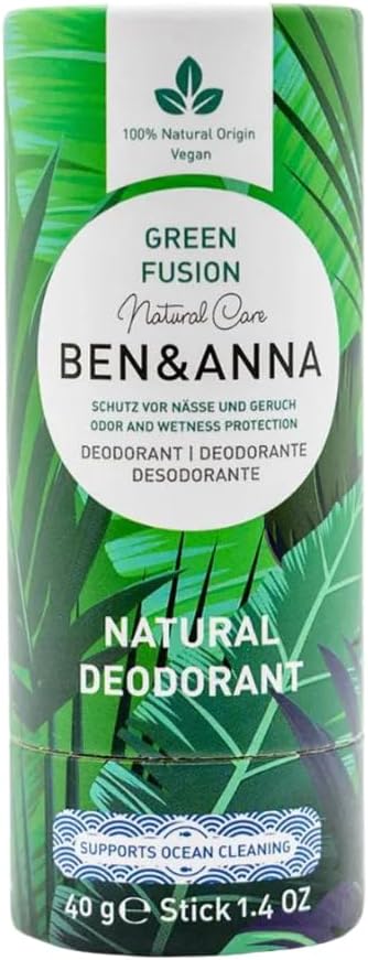 Ben & Anna Green Fusion - Natural Deodorant Stick For Men And Women | Vegan & Natural Cosmetics | Sustainable In Papertube | Against Heavy Sweating | Aluminium-Free (40 G (Pack Of 1), Green Tea