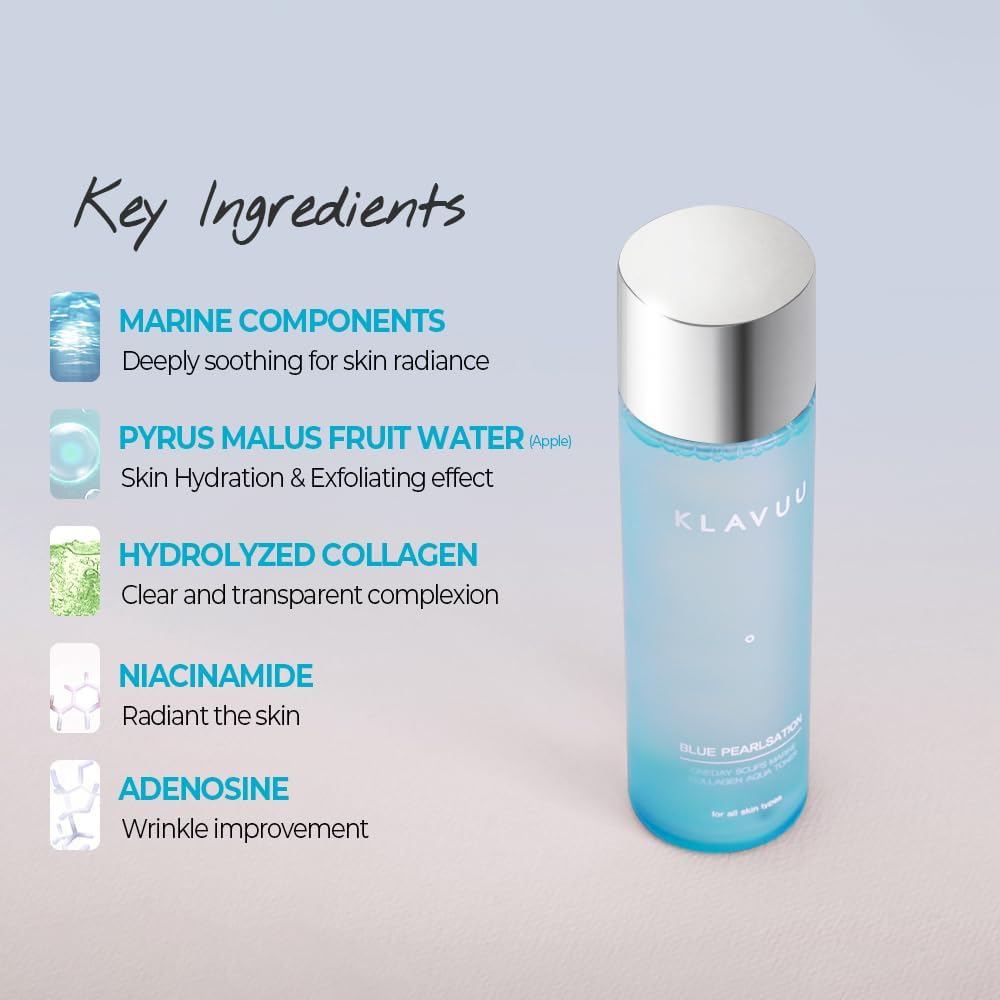 Blue Pearlsation One Day 8 Cups Marine Collagen Aqua Toner - Deeply Hydrating & Soothing For Skin Radiance, Non-Sticky Formula For All Day Comfort And Refreshment – 4.73 Floz : Beauty & Personal Care