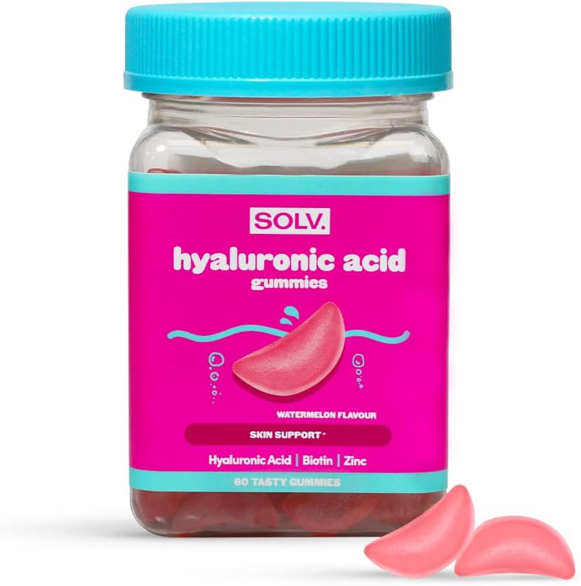 Hyaluronic Acid Vegan Gummies Supplements Vitamins Biotin Zinc Skin Hair Nails Support Beauty Women Men Health (60 Chewable Gummy), Watermelon Flavour