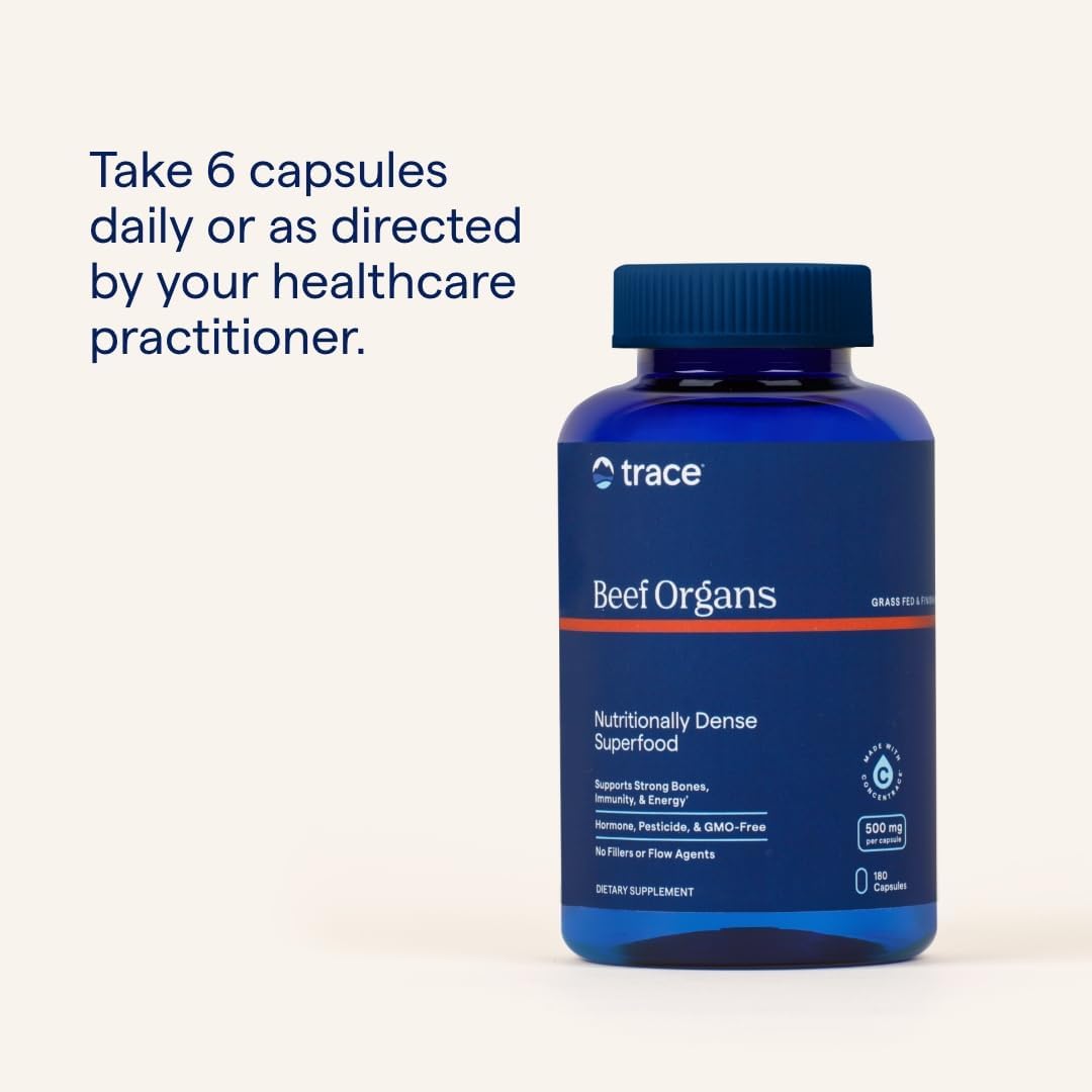 Trace Minerals Beef Organ, 600Mg - Bone & Energy Health Support Supplement - Nutritional Supplement Aids Healthy Organs - Healthy Hearth & Immunity Support With Minerals - 180 Capsules (30 Servings) : Health & Household