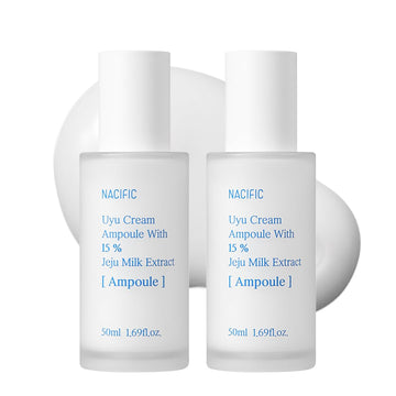 Nacific Uyu Cream Ampoule Double Set (50Ml1.69Fl.Oz*2), Milk Jeju Island, 100 Hours Lasting, Deep Moisture, Ceramide, Niacinamide