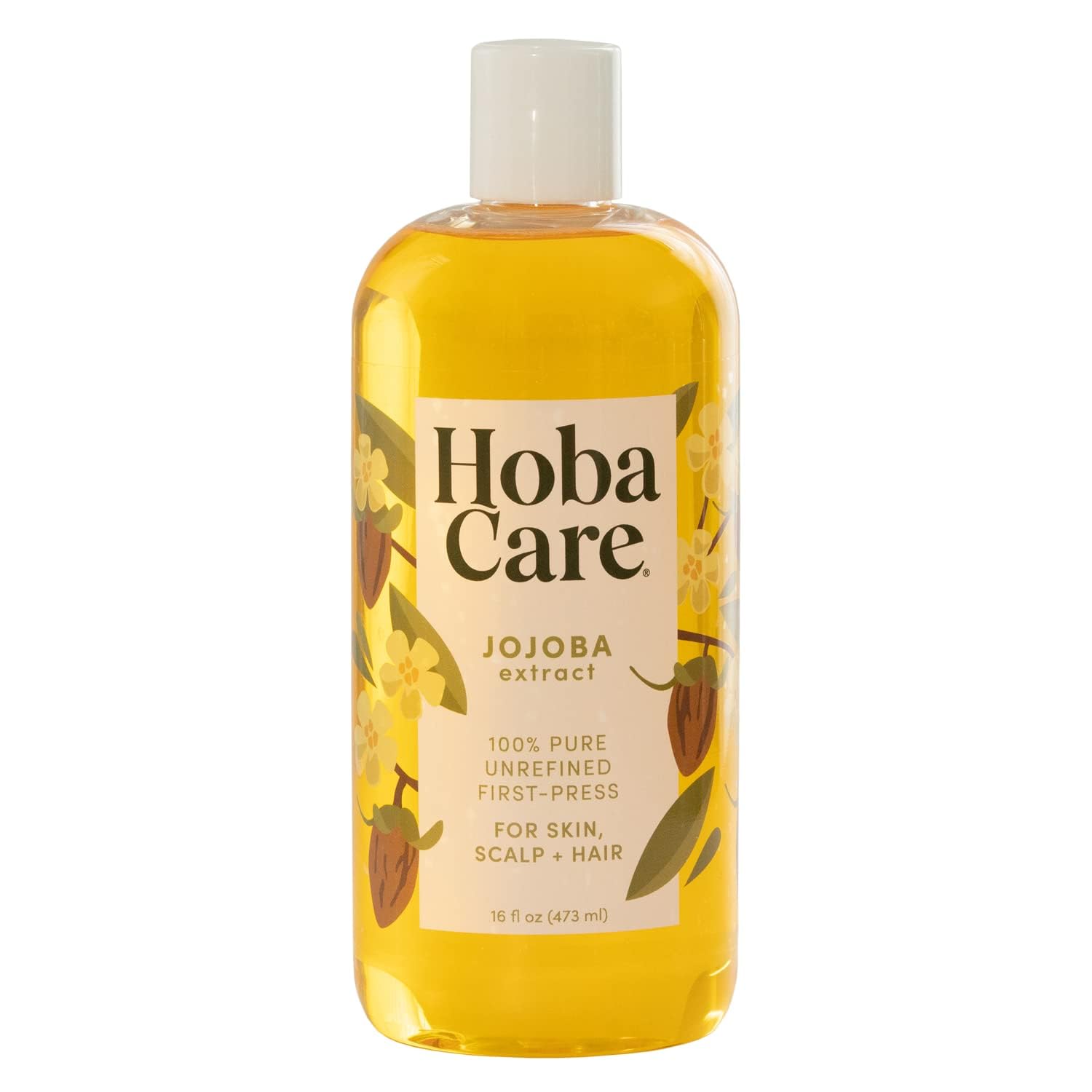 Hobacare Pure Organic Jojoba Oil For Skin Care, Hair, Beard, Scalp Massage – 100% Unrefined Carrier Oil For Diluting Essential Oils – Natural, Hexane-Free, Cruelty-Free (16 Oz)