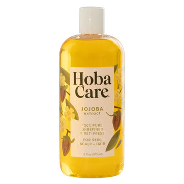 Hobacare Pure Organic Jojoba Oil For Skin Care, Hair, Beard, Scalp Massage – 100% Unrefined Carrier Oil For Diluting Essential Oils – Natural, Hexane-Free, Cruelty-Free (16 Oz)