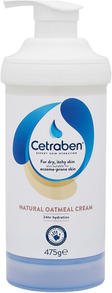 Cetraben Natural Oatmeal Cream, For Dry, Sensitive & Eczema-Prone Skin, Provides 24 Hour Hydration, Soothing, Lightweight And Quick Drying, For Daily Use On The Body And Face, 1 X 475G (Pack Of 2)