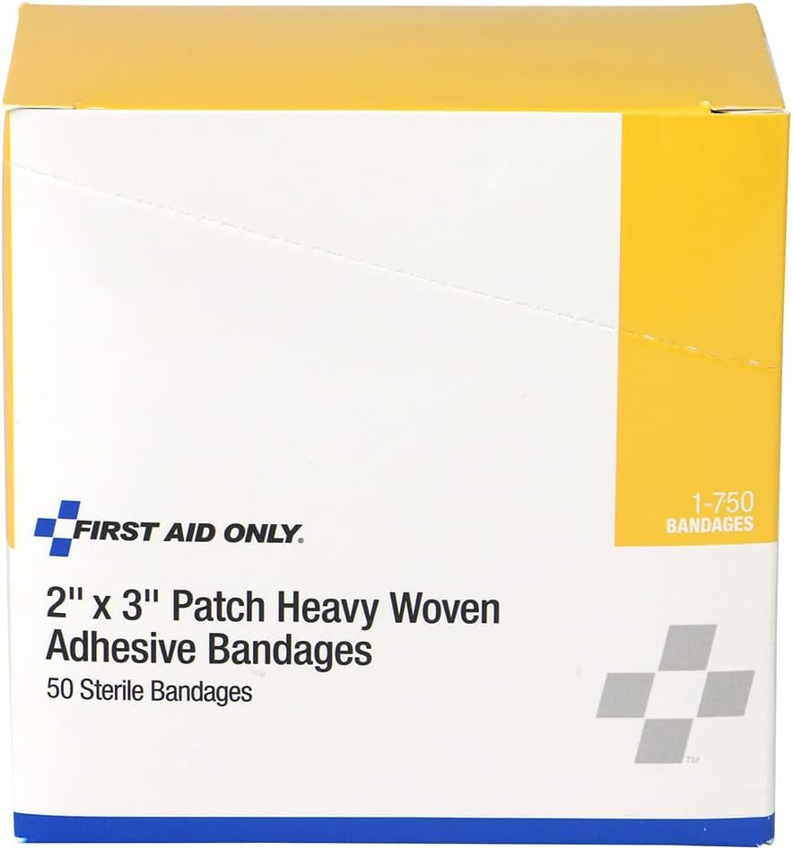 First Aid Only 1-750 Heavy Woven Fabric Adhesive Bandages, 2" X 3" Extra Large, 50 Count