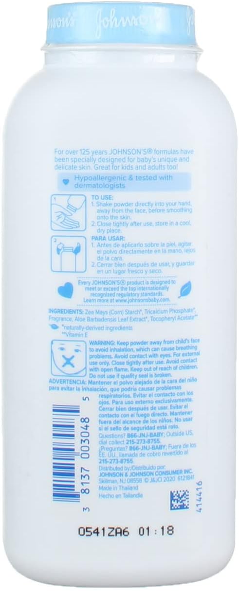 JOHNSON'S Baby Powder, Pure Cornstarch with Soothing Aloe & Vitamin E 9 oz (Pack of 5)