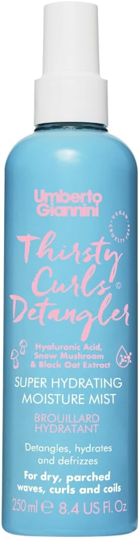 Umberto Giannini Thirsty Curls Detangler Super Hydrating Moisture Mist 250Ml - Vegan Leave In Conditioner Spray For Dry, Knotty Hair