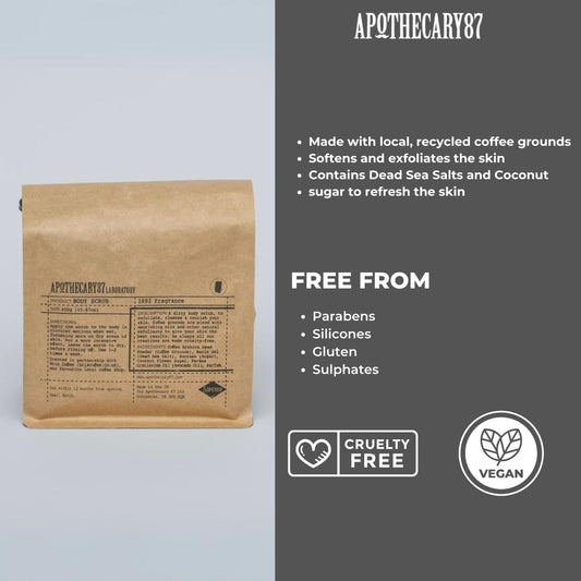 Apothecary 87 Body Scrub | Premium Formulation With Coffee Grounds, Dead Sea Salt & Coconut Flower Sugar | Exfoliating Body & Face Scrub | 150G