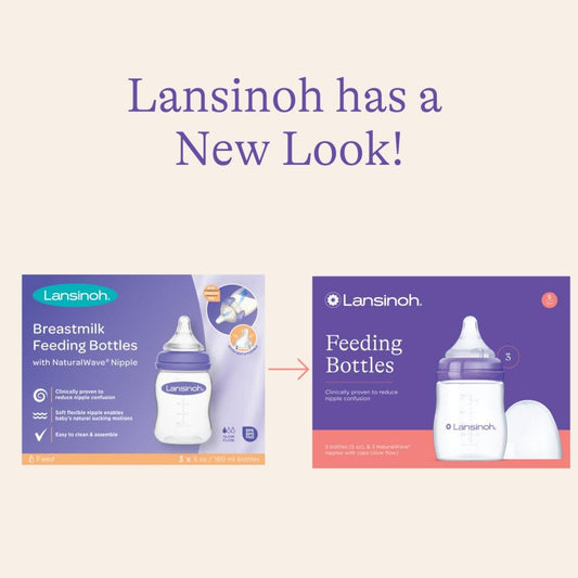 Lansinoh Anti-Colic Baby Bottles For Breastfeeding Babies, 5 Ounces, 3 Count, Includes 3 Slow Flow Nipples, Size S