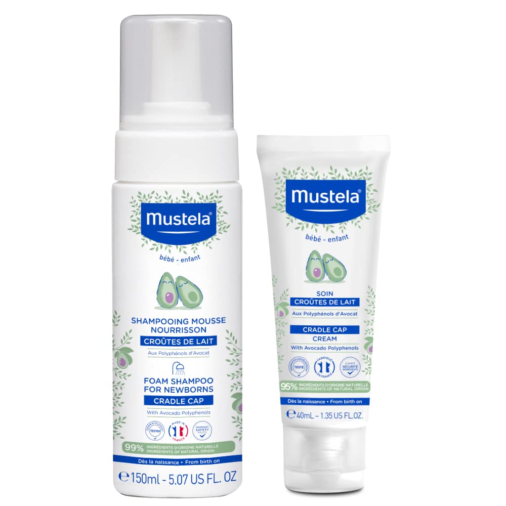 Mustela Baby Cradle Cap Bundle - Natural Baby Shampoo & Cradle Cap Cream - With Natural Avocado - 2 Piece Set