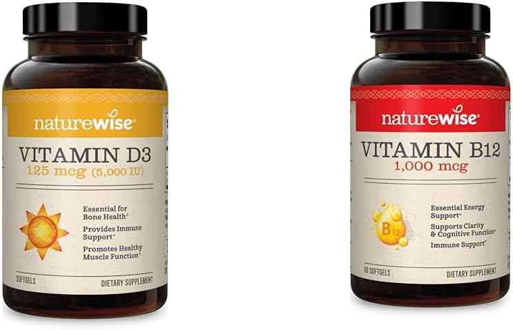 Naturewise Vitamin D3 5000Iu, B12 1000Mcg Mental Clarity Energy Support Immune Health Non-Gmo Gluten Free Olive Oil Softgels
