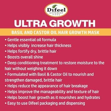 Difeel Ultra Growth Basil & Castor Hair Mask 12 Oz