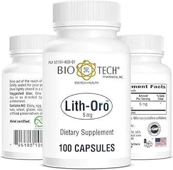 Bio-Tech Pharmacal Lith-Oro Dietary Supplement (5mg, 100 Count) : Health & Household