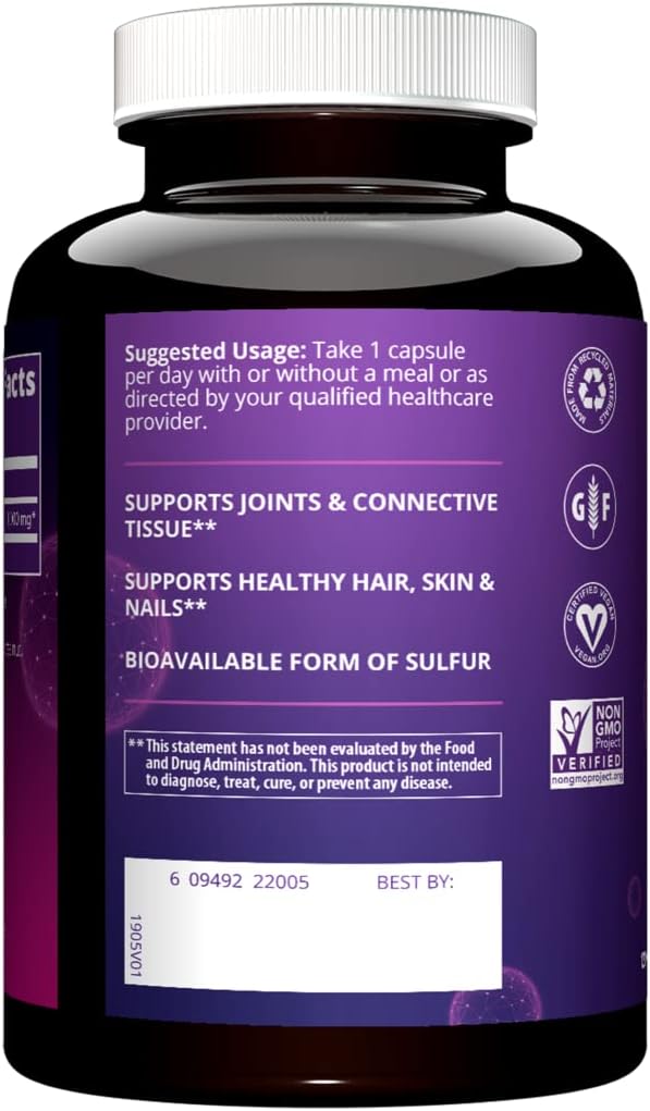 MRM Nutrition MSM 1000mg | Methyl-sulfonyl-methane capsules | Joint health | Hair + skin + nails | Bioavailable form of sulfur | Gluten-free + Vegan | 120 servings : Health & Household