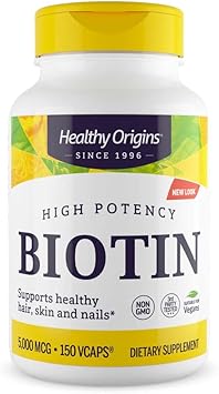 Healthy Origins Ultra-Potency Biotin (B7), 5,000 mcg - Supports Skin, Hair & Nails - High-Grade Vitamin B7 - Non-GMO, Gluten-Free Biotin for Vegans - 360 Veggie Capsules