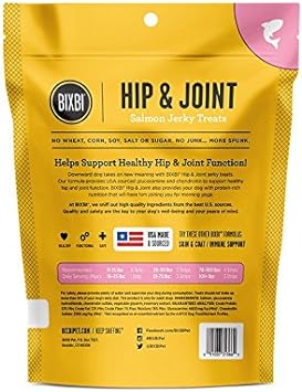 BIXBI Hip & Joint Support Salmon Jerky Dog Treats, 4 oz - USA Made Grain Free Dog Treats - Glucosamine, Chondroitin for Dogs - High in Protein, Antioxidant Rich, Whole Food Nutrition, No Fillers