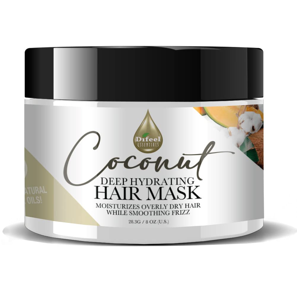 Difeel Essentials Hydrating Coconut Hair Mask 8 Oz. - Deeply Moisturizes Dry Hair, Reduces Frizz, Made With 100% Natural Essential Oils