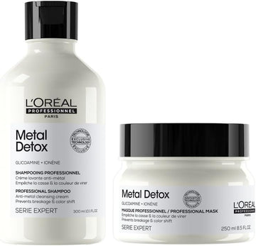 L’Oréal Professionnel Metal Detox Shampoo 300Ml & Hair Mask 250Ml, Prevent Breakage And Colour Fade From Hard Water, Clarifying Shampoo, Sulphate Free & Vegan, Conditioner Hair Treatment,300Ml,250Ml