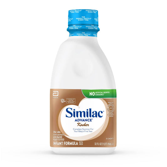 Similac Advance (0-12 Months) Kosher Infant Formula with Iron, 32 Fl OZ (2 Pack) Travel Friendly | Milk Based | Ready To Feed | Resealable Bottle | Cholov Yisroel