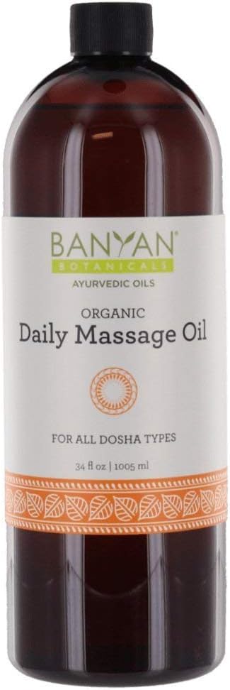 Banyan Botanicals Daily Massage Oil â€“ Organic Ayurvedic Massage Oil â€“ for All Skin Types & Doshas â€“ Moisturizes, Nourishes The Tissues & Calms The Mind â€“ 34. â€“ Non GMO Sustainably Sourced Vegan